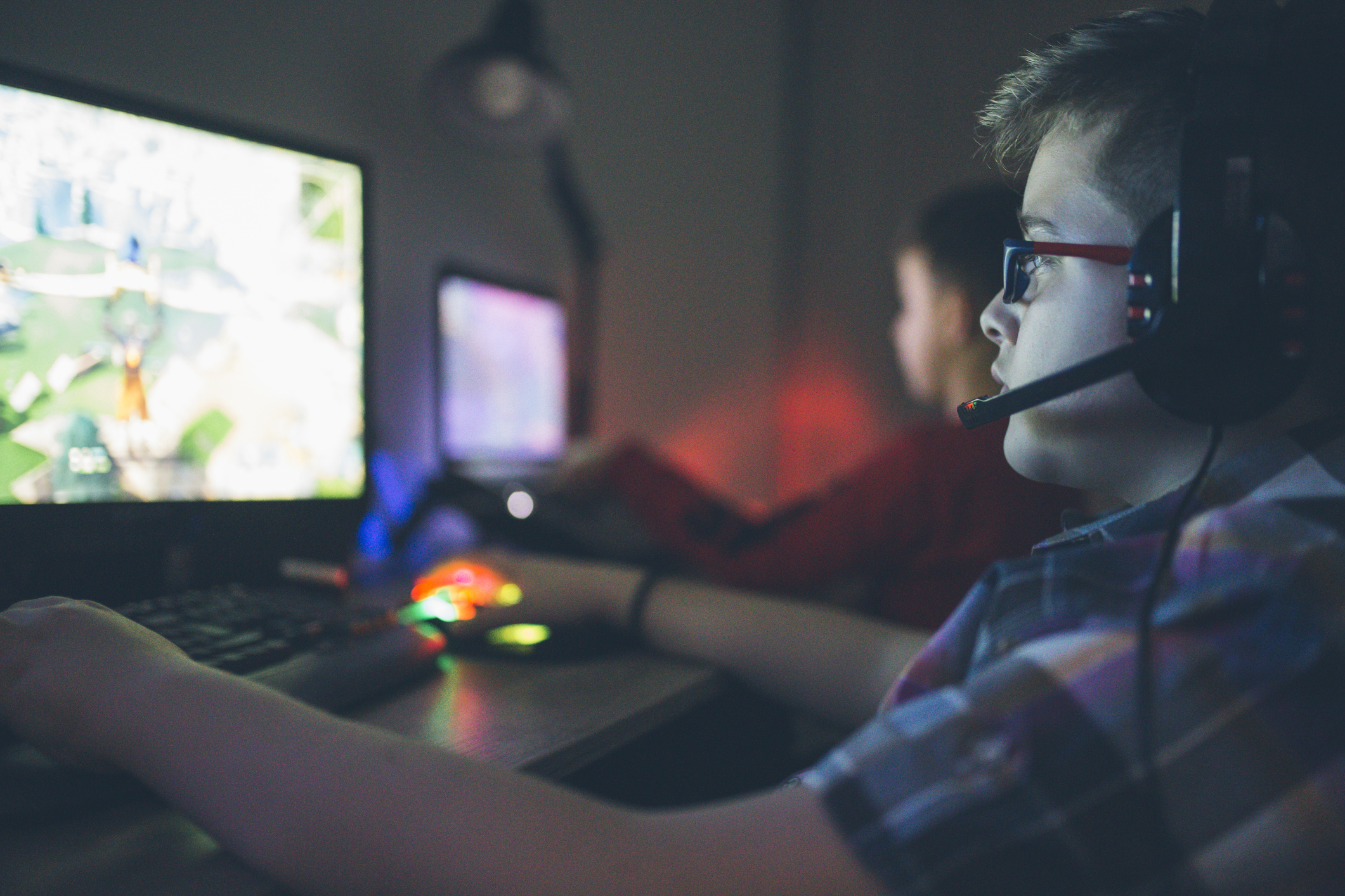 Two boys playing online games