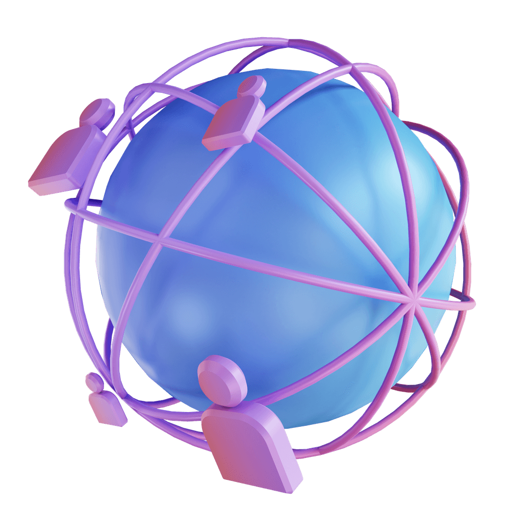 3D cartoon of a globe surrounded by people symbolizing an international business.