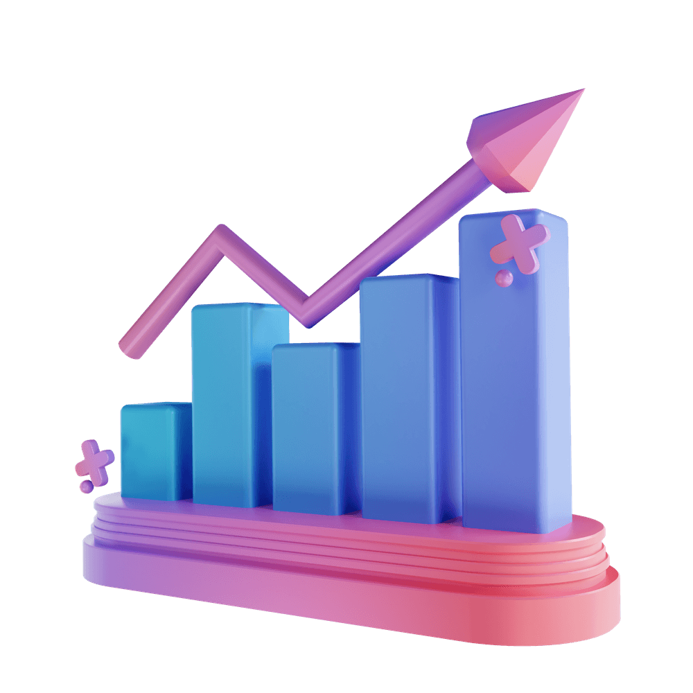 3D cartoon of a bar graph symbolizing growth over time.