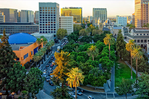 Aerial photo of The Tech Museum in San Jose, California